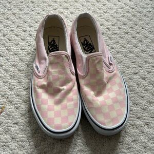 Vans Pink and White Checkered Slip-On Sneakers